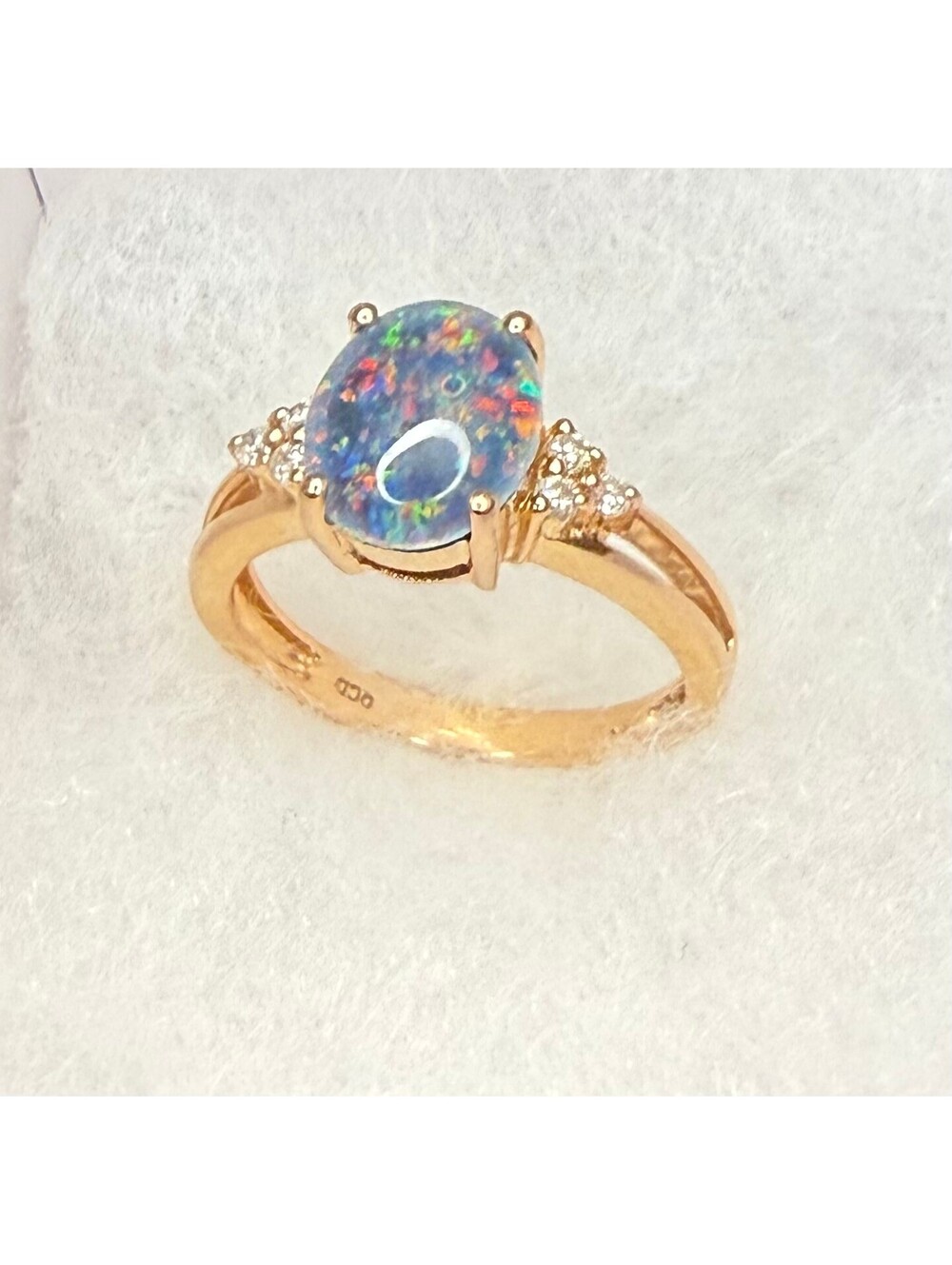 14K Rose Gold Natural Oval Opal & Diamond Ring
